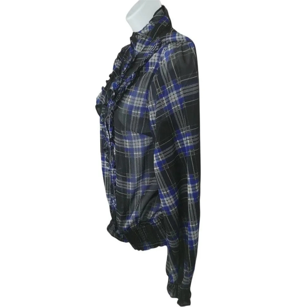 Vero Moda Plaid Sheer Blouse Ruffles Size Small - Picture 6 of 8